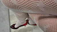 Sissy crossdresser in white tights sexy teasing with perfect legs - Image # 5