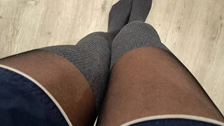 Crossdresser shows off his perfect pantyhose legs and ass - Image # 1
