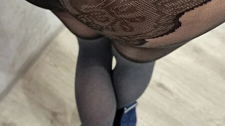 Crossdresser shows off his perfect pantyhose legs and ass - Image # 3