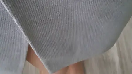 Crossdresser sissy hot teasing in ripped suntan pantyhose and cumming hard through nylons