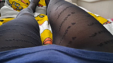 Guy shows off his long legs covered by black fashion tights - Image # 12