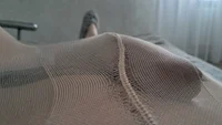 Crossdresser in shiny tights masturbates cock - Image # 14