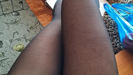 Crossdresser teases sexy in red panties and black tights - Image # 3
