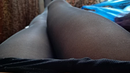 Crossdresser teases sexy in red panties and black tights - Image # 6