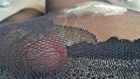Pantyhose guy - cock cumshot action under black nylons - Image # 9
