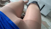 Lustful crossdresser in control-top suntan pantyhose teasing and cumming sexy - Image # 11