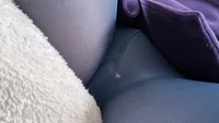 Guy sissy in blue tights is jumping on the sofa - Image # 2